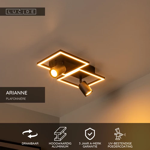 Lucide ARIANNE - Plafonnière - LED - 2xGeïntegreerde LED - 2xGU10 - CCT - Zwart - USP